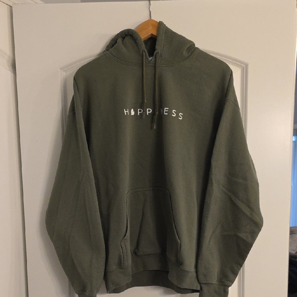 Gildan Olive Green 'Happiness' Hoodie